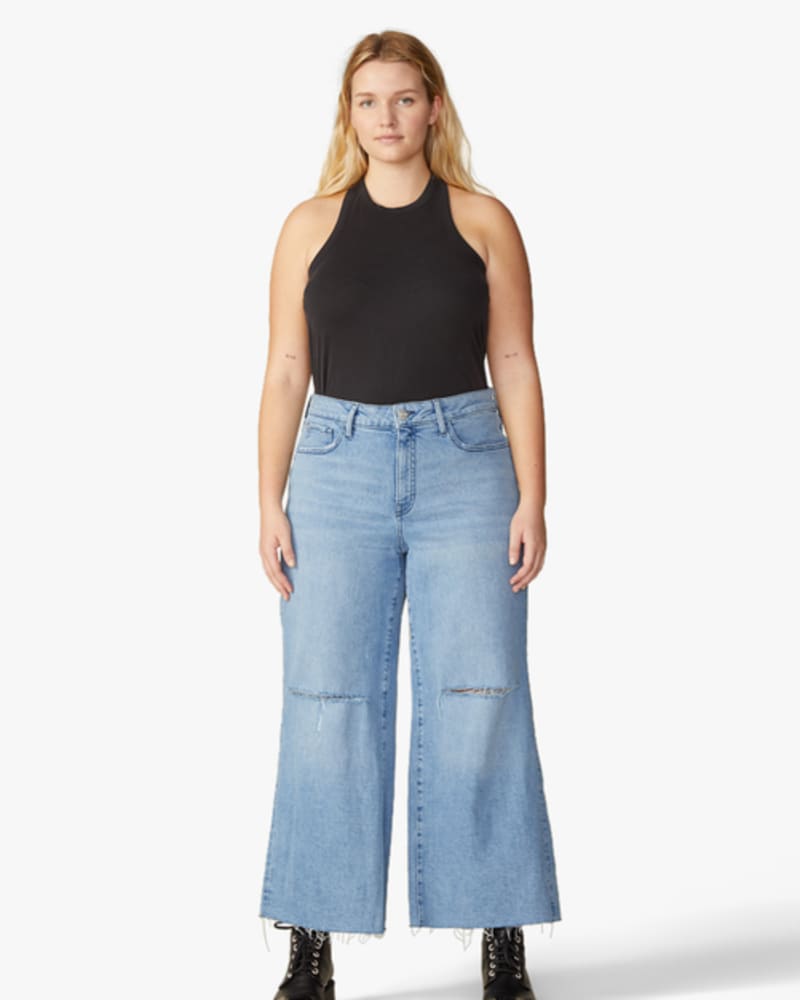 Front of a model wearing a size 14 Courtney High-Waist Wide-Leg Jeans in Dakota by Warp + Weft. | dia_product_style_image_id:248934